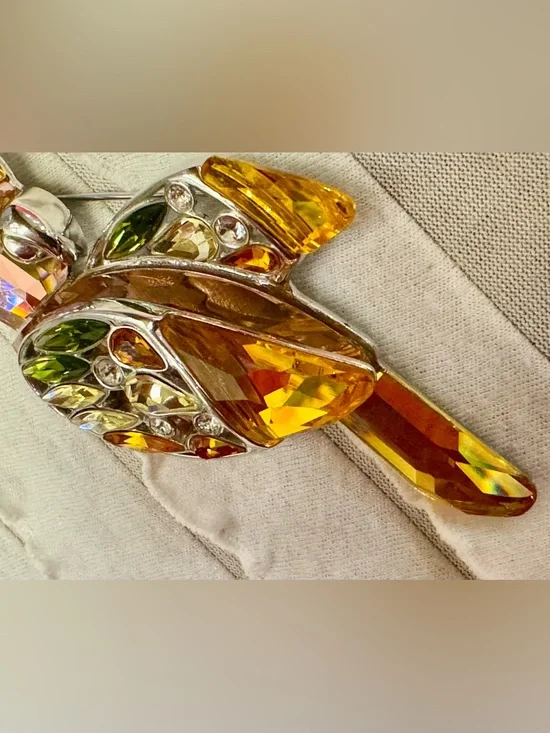 Swarovski Crystal Pin Brooch Vintage Cockatoo Parrot Jeweled Sterling Silver Art - Picture 9 of 11